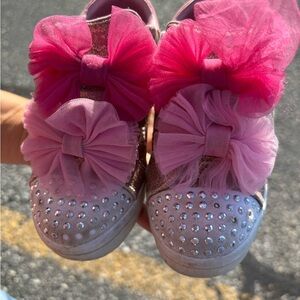 Skechers Pink and Silver Dress Shoes with Rhinestones and Bows